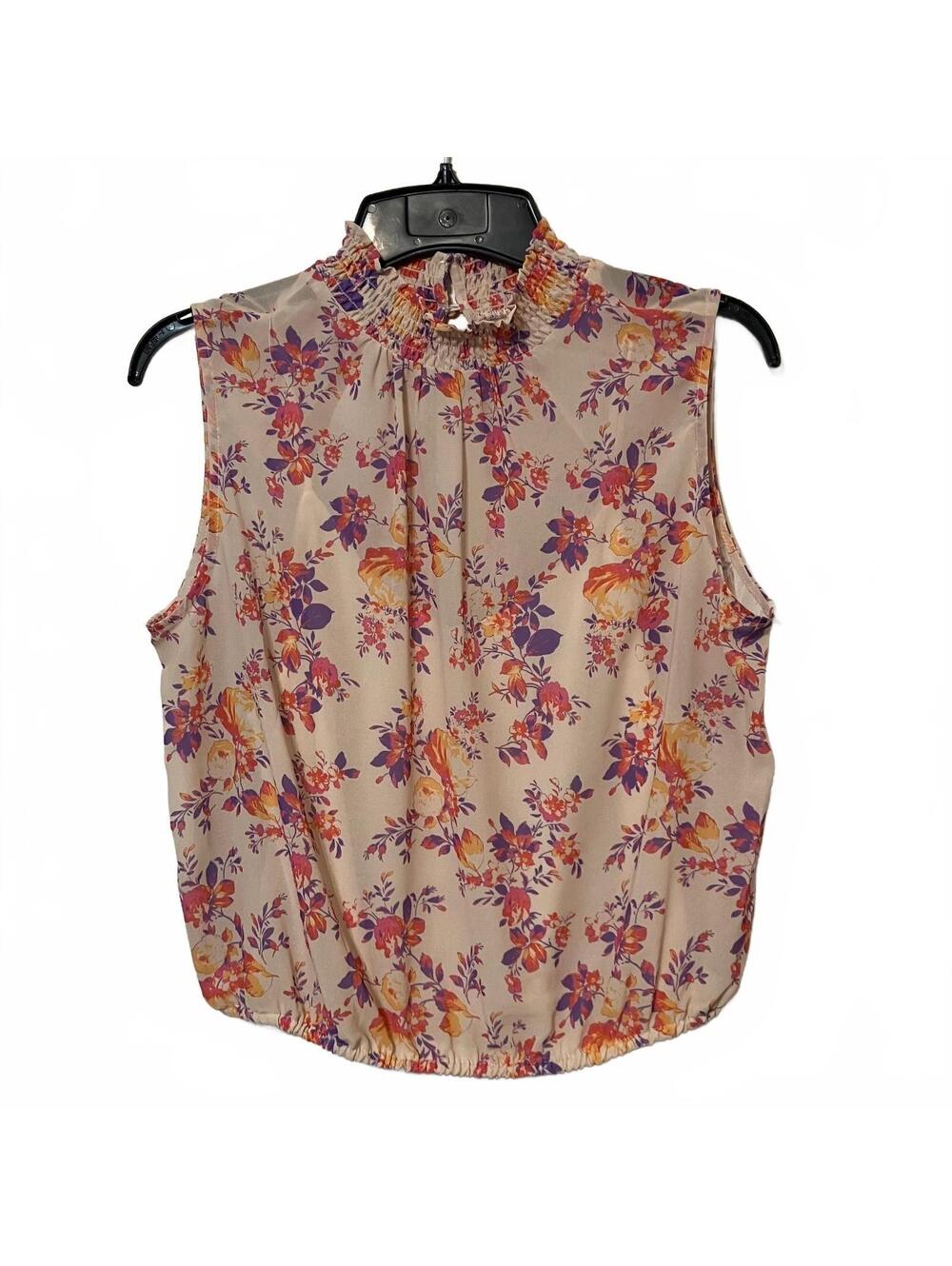Versona Coquette Romantic Flowy Artsy Floral Sleeveless Ruffled Blouse Small